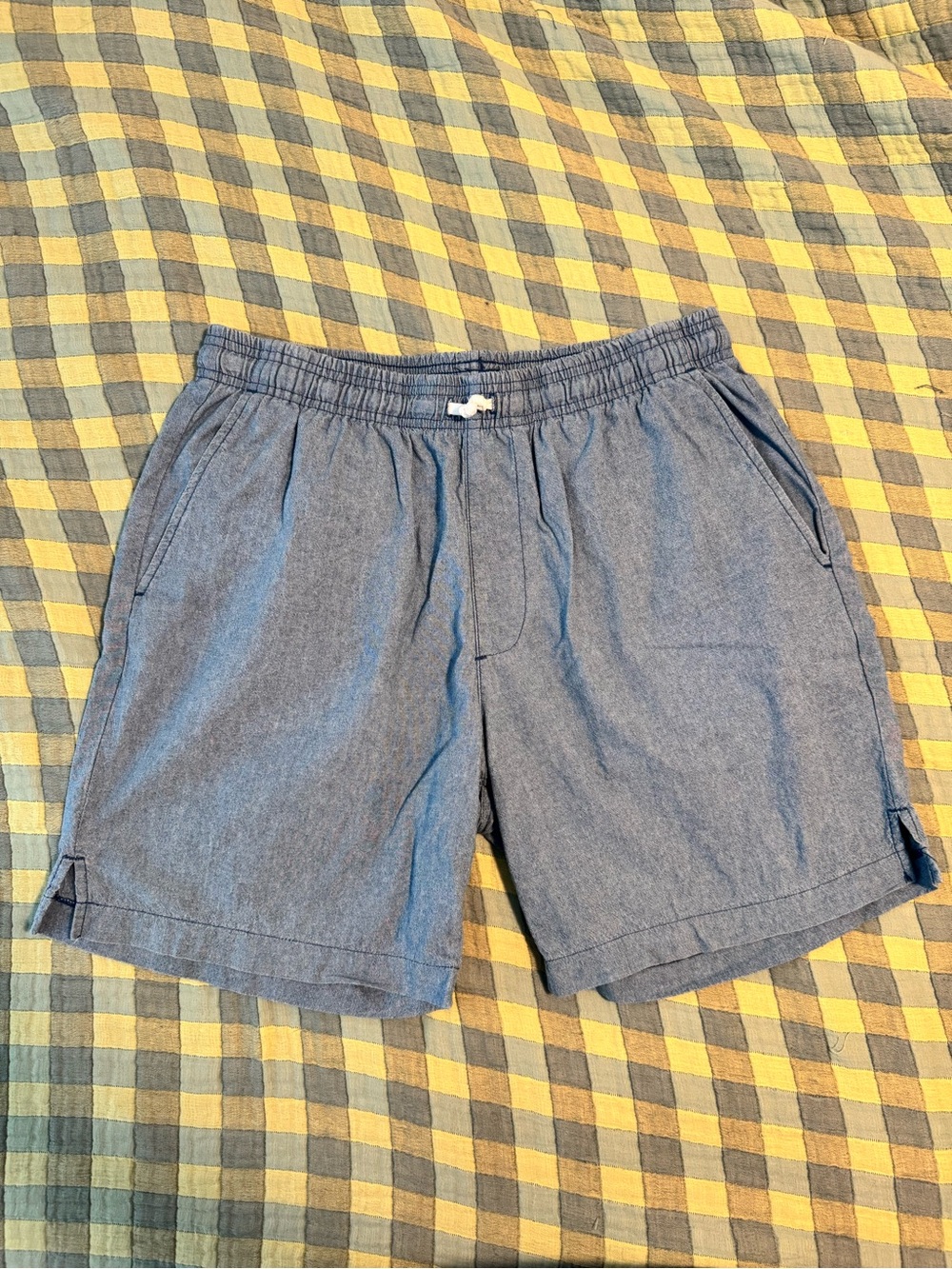 SKU Casual Elastic Waist Chambray Shorts in Light Blue - size large